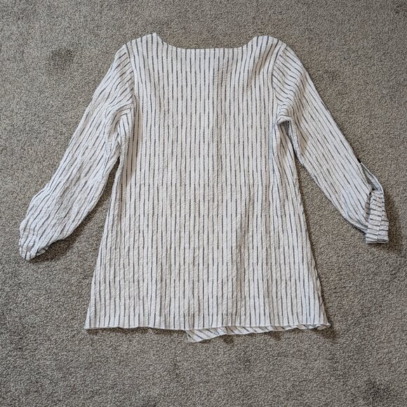PECK & PECK White/Black Striped Fit & Flare Top; Roll-Tab Sleeves; Size S - Picture 5 of 7